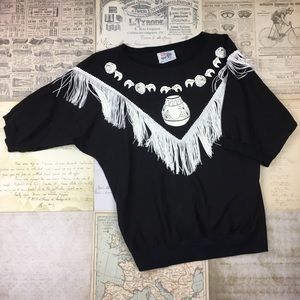 Vintage blouse tassels indian black white native